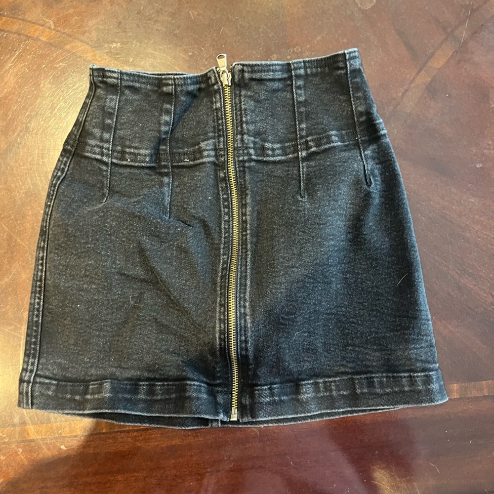 Black Denim Mini Skirt with Front Zipper
